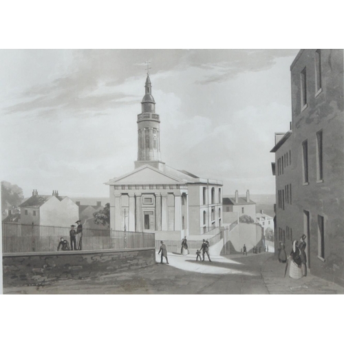 281 - Paul Jacob Naftel (British, 1817-1891) St James Church, Guernsey, sepia Aquatint, pub. 1844, 20 x 24... 