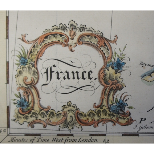 21 - A map of France and The Channel Islands circa 1760, by John Gibson, showing Jarsey, Gr. Sark, Garnse... 