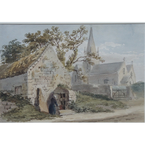 28 - Alexander Monro (British 1802-1844) At the well, Castel church, Guernsey, watercolour, signed with i... 