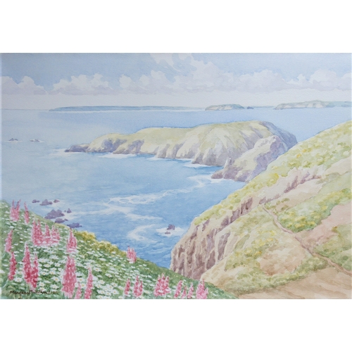 18 - Margaret Waller F.I.A.L. (British 1916-1997), Brecqhou from above Harve Gosselin, Sark, watercolour ... 