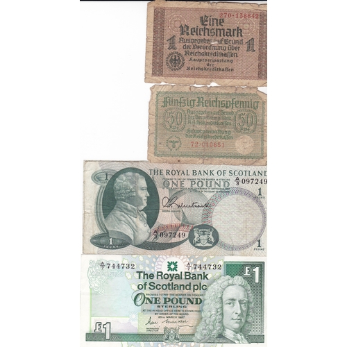 49 - Nine various world banknotes.