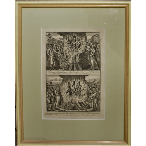 94 - A framed print -The burning of the Heretics, Guernsey, in 1556. Accused of being Hereticts, three Gu... 