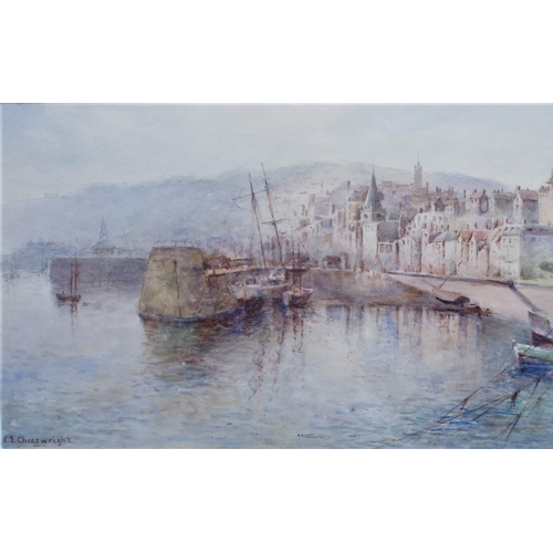 62 - E.S.Cheeswright (British 1874-1977) The Careening Hard, Guernsey Harbour, watercolour signed lower l... 