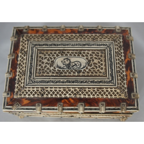 6 - Indian ivory and tortoishell box, 19th century, with hinged lid, a.f. condition.