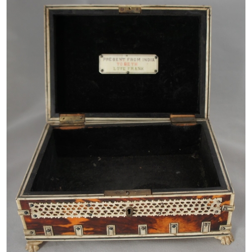 6 - Indian ivory and tortoishell box, 19th century, with hinged lid, a.f. condition.