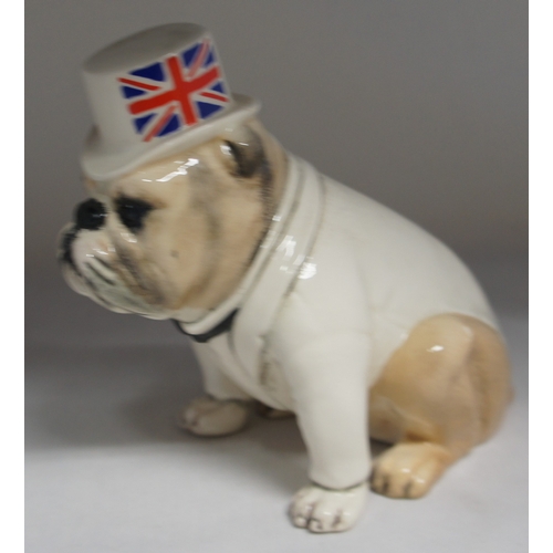 43 - Royal Doulton Bulldog, white jacket and top hat, DA 228 (Fawn) from an edition of 1000, 12 cm. high.