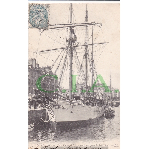 134 - Rare French postcard - 'Le Francais' exploration ship, Captain Charcot, with message verso.