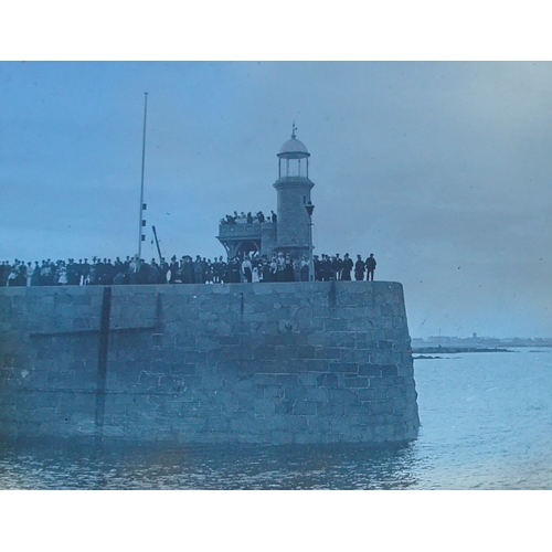 135 - Glass photographic slide - Harbour entrance, Guernsey.