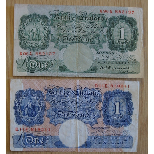 138 - Two Bank of England One Pound notes signed Peppiatt.