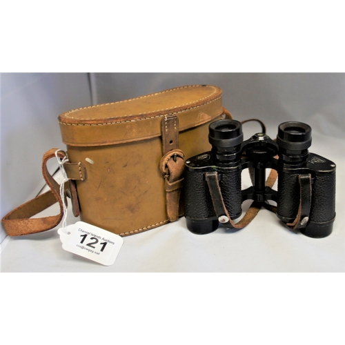 121 - Pair vintage WW 1 binoculars in fitted leather case, the binoculars by Stenaxa.