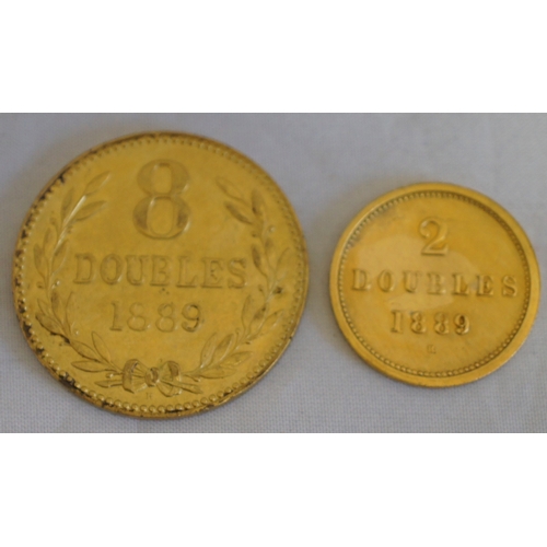 97 - Guernsey 8 doubles 1889 and 2 doubles 1889 , bronze proof (2).