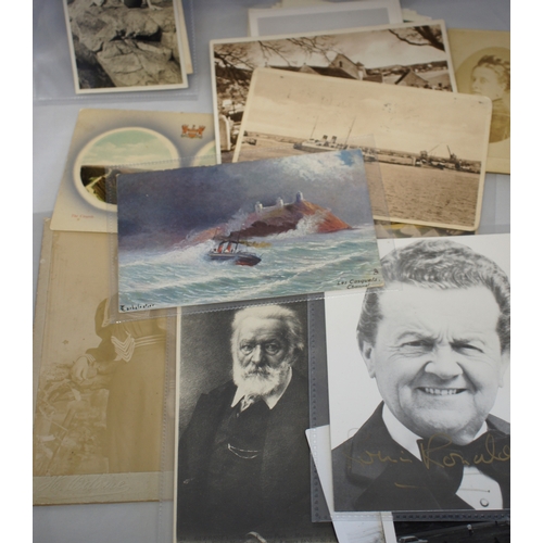 159 - Victor Hugo postcard, other postcards and photos of C.I. interest.