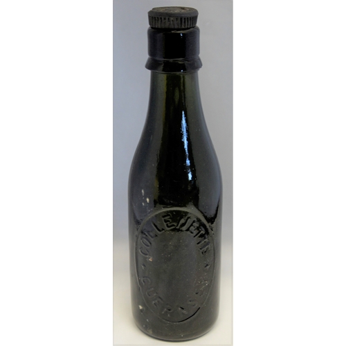 166 - Glass beer bottle, Collenette, Guernsey with stopper.