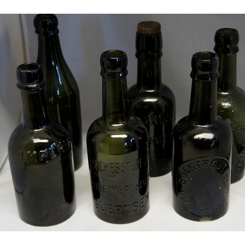 179 - Six glass beer bottles, Bucktrout, Le Riches Stores, A.Shepperd, Imperial, Mackay and Guernsey Brewe... 