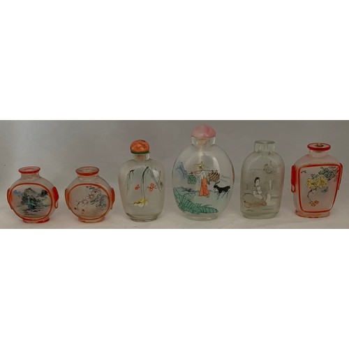 72 - Collection Chinese interior painted snuff bottles, two with stoppers (6).