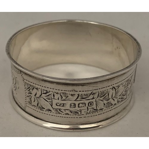 82 - Rare silver seviette/napkin ring, Birmingham 1913, by William J. Holmes with enamel Guernsey crest, ... 