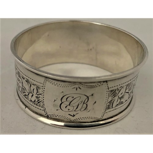 82 - Rare silver seviette/napkin ring, Birmingham 1913, by William J. Holmes with enamel Guernsey crest, ... 