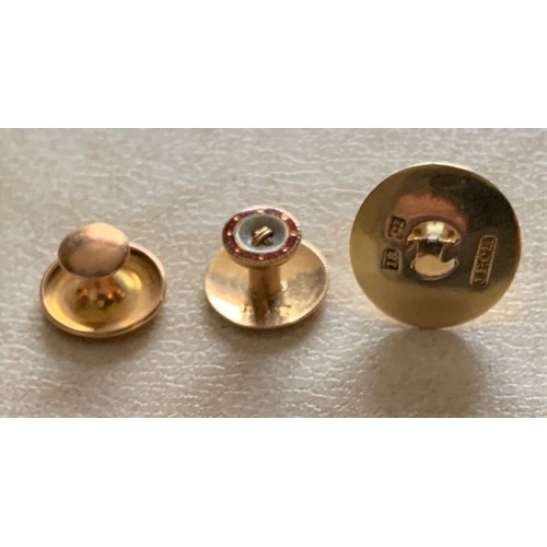 93 - Asprey cased 18 carat gold and enamel stud set, missing one stud, one a 9 carat replacement with no ... 