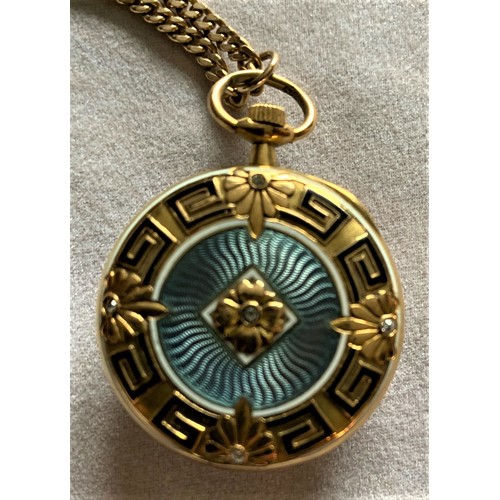 96 - An 18 carat gold and enamel watch on unmarked chain. .