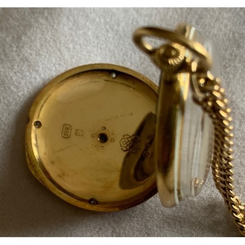 96 - An 18 carat gold and enamel watch on unmarked chain. .