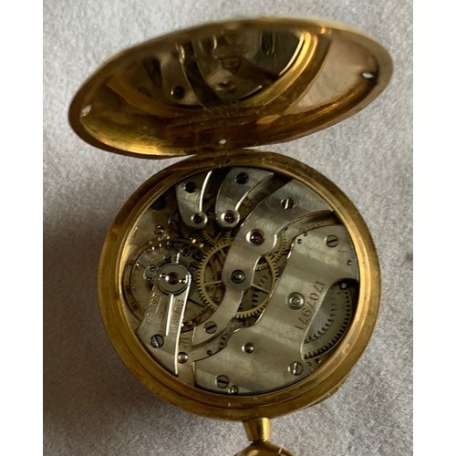 96 - An 18 carat gold and enamel watch on unmarked chain. .