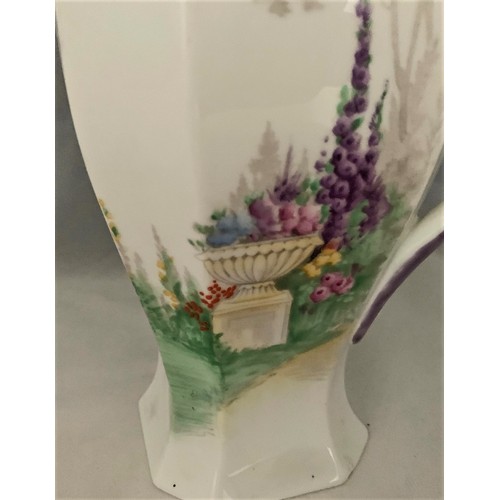 110 - Shelley 'Garden Urn' design coffee pot, with chrome hinged top, the pot with hand painted decoration... 