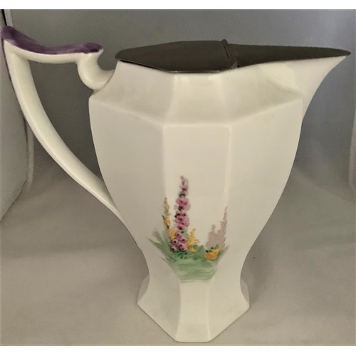 110 - Shelley 'Garden Urn' design coffee pot, with chrome hinged top, the pot with hand painted decoration... 