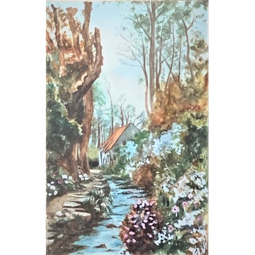 141 - A.S Bienvenu (20th century), La Couture water lane, Guernsey, watercolour, signed, 27 x 17.5 cm