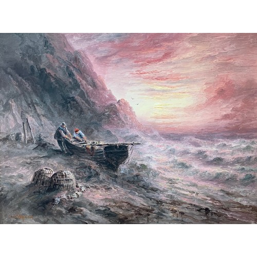 146 - Sarah Louisa Kilpack (British 1839-1909), Sark fishermen, oil on board, signed lower left, image siz... 