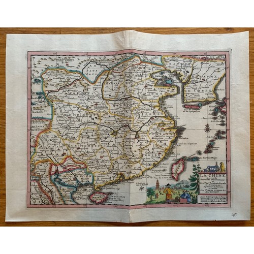 157 - Pierre Vander (French) Map of China 1713, copper engraving with hand colouring, attractive cartouche... 