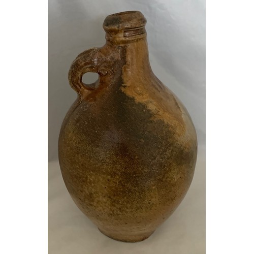1 - Salt glazed wine flagon, European 18th century, retaining some of its original glaze, ring handle, 2... 