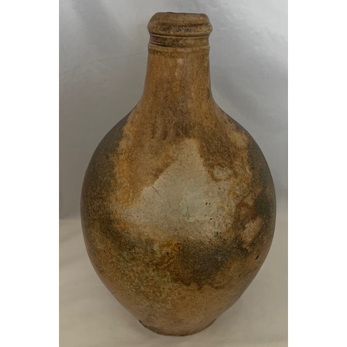 1 - Salt glazed wine flagon, European 18th century, retaining some of its original glaze, ring handle, 2... 
