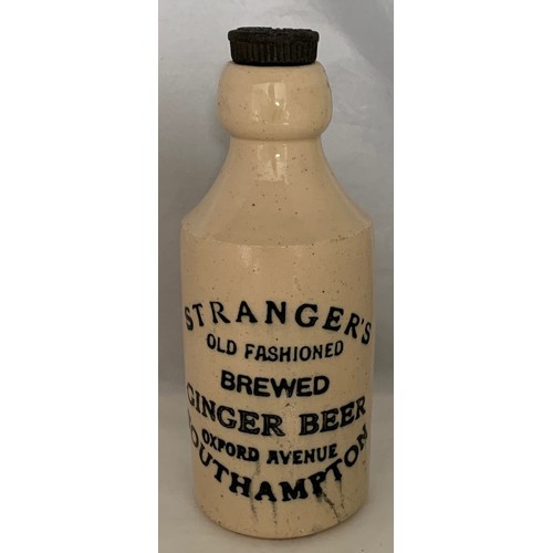 4 - Stoneware bottle, with black transfer, Stranger's Old Fashioned Brewed Ginger Beer Oxford Avenue Sou... 