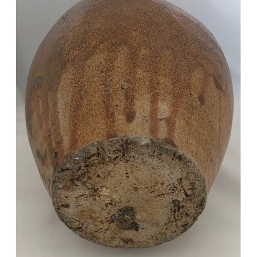 5 - Salt glazed wine flagon, with ring handle, some original glaze covering most of the flagon, 24.5 cm ... 