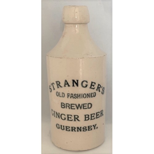 6 - Stoneware bottle, with black transfer, Stranger's Old Fashioned Brewed Ginger Beer Guernsey, 18 cm h... 