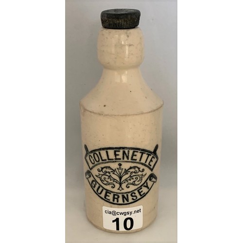 10 - Stoneware bottle, with black pictorial and scroll transfer to front, Collenette Guernsey, original s... 