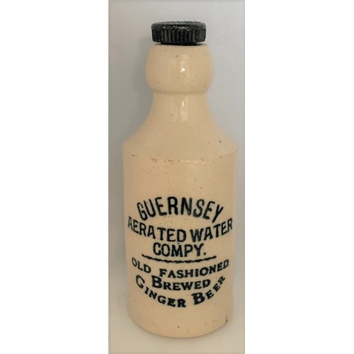 14 - Stoneware bottle, with black transfer, Guernsey Aerated Water Compy. Old Fashioned Brewed Ginger Bee... 
