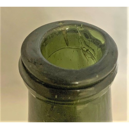 17 - Dutch onion shaped wine bottle, 17th century, dark green with tapering neck, applied string rim, dee... 