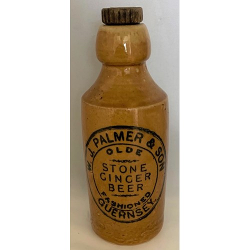 22 - Stoneware bottle, honey colour glaze, with black transfer, W.J.Palmer and Son Guernsey Olde Fashione... 