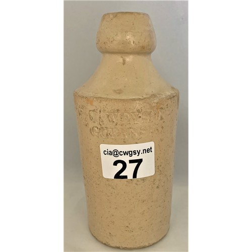 27 - Stoneware bottle, F. I. Weyson Guernsey (sic), the name incised, 17 cm high. * Believed to be, or re... 