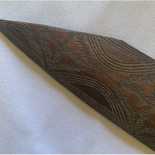 35 - Vintage Australian Boomerang with carved decoration, one tip missing (a/f), 54 cm wide.