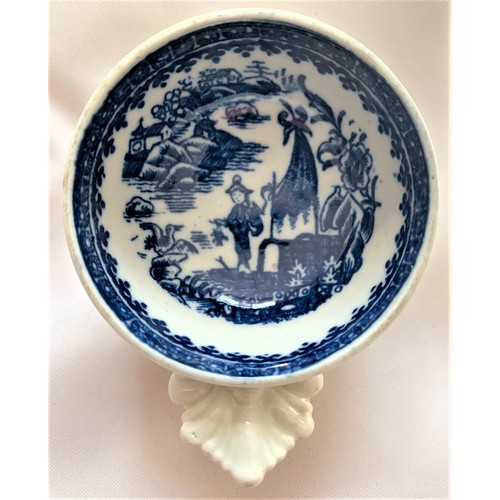 36 - A scarce Caughley English blue and white transfer-ware wine taster, circa 1790, decorated with the C... 