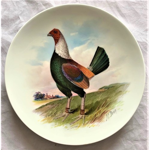 38 - Minton, James Edward Dean, a poly-chrome painted cabinet plate depicting a fighting cockerel, signed... 