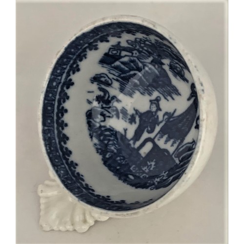 36 - A scarce Caughley English blue and white transfer-ware wine taster, circa 1790, decorated with the C... 