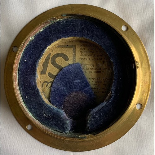 56 - Vintage brass car clock, the 6 cm diameter white enamel dial with luminous Roman Numerals and subsid... 