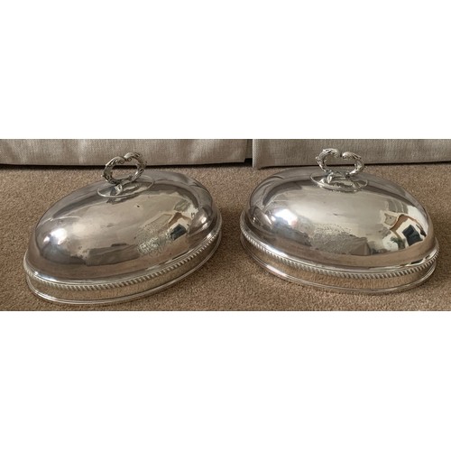 45 - Pair of silver plated food covers, late 19th century, with cast handles and engraved Armorials, 28 c... 