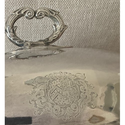 45 - Pair of silver plated food covers, late 19th century, with cast handles and engraved Armorials, 28 c... 