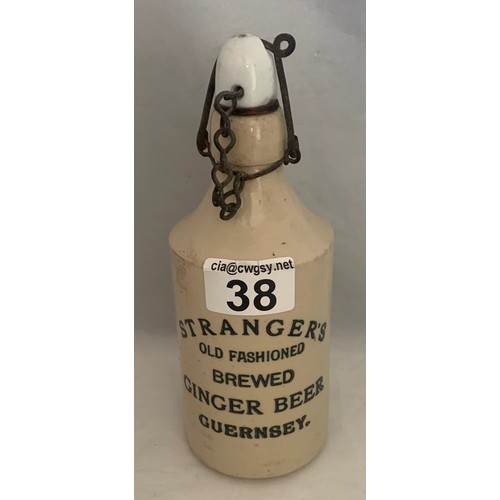 38 - Stranger's Old Fashioned Brewed Ginger Beer Guernsey, with Birds patent stopper (curved first line) ... 