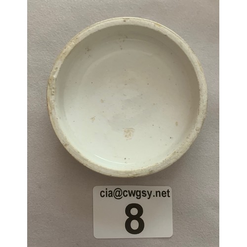 8 - Pot Lid, James Atkinsons Bears Grease, Price 4 shillings, 21 Old Bond Street, 7 cm diam. (Two small ... 