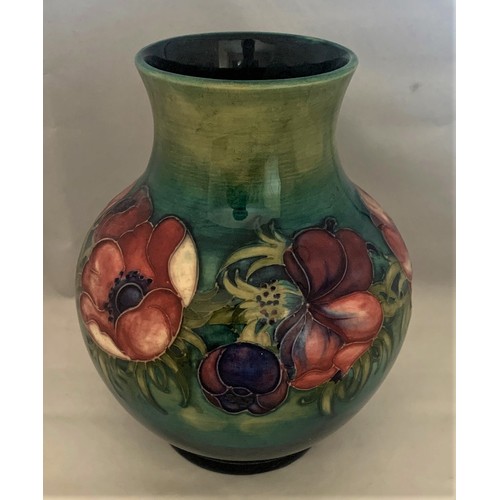 73 - Moorcroft Anemone pattern vase, of baluster form with graduated blue ground, 20 cm high.